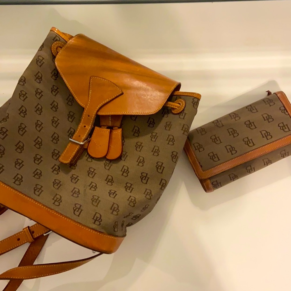 Brown Leather Dooney & Bourke Backpack Wallet Combo